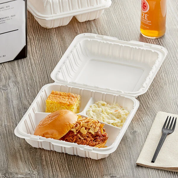 9x9 3 comp white plastic container