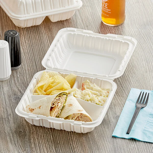 8x8 3 comp white plastic container